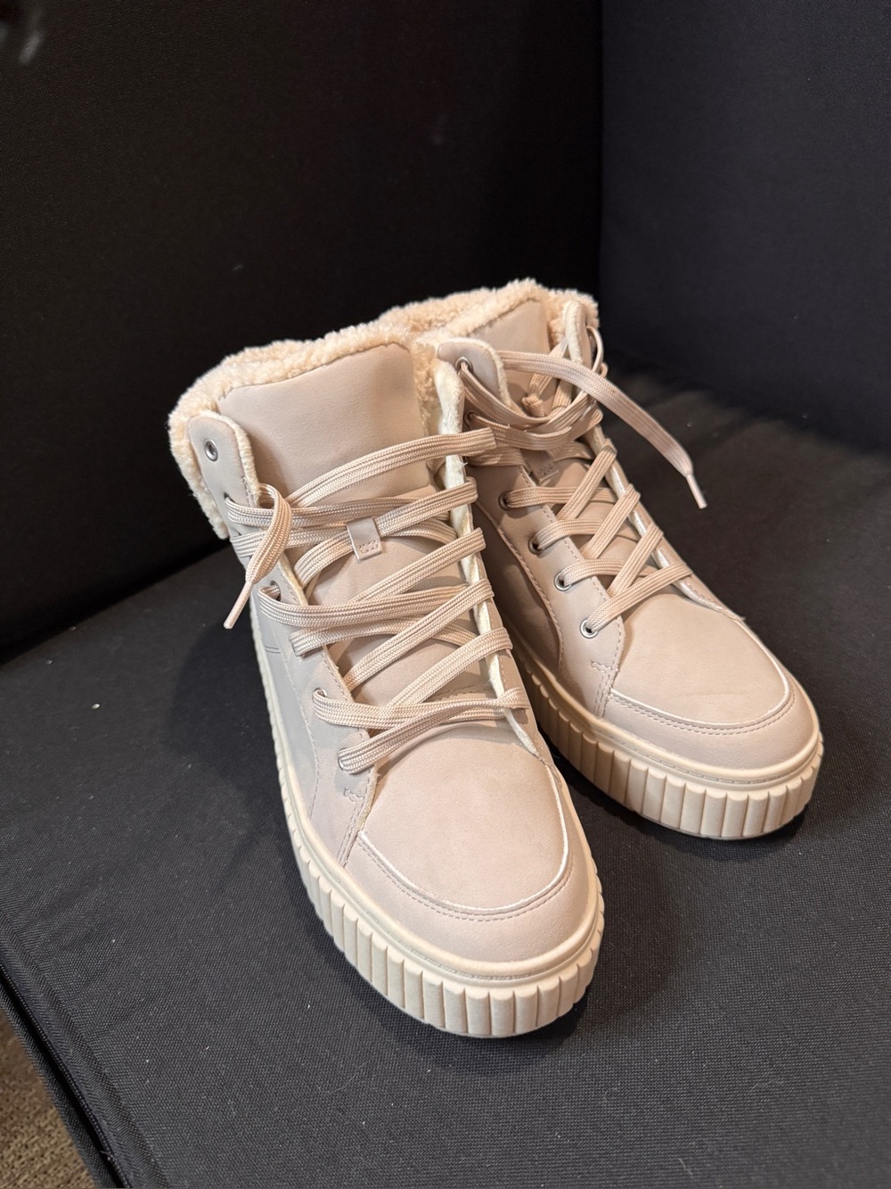 Serra Cream Lace-Up Faux Shearling High-Top Boots